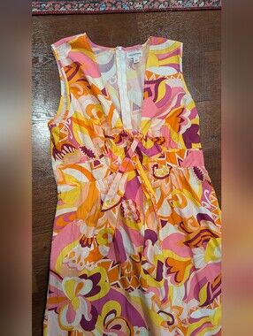 Chloe+ Rene Pink Orange Yellow Print Tie-Front Dress
